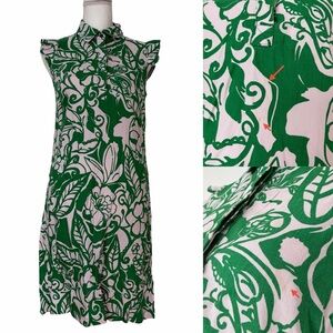 Charter Club Luxury Linen Green Floral Sleeveless Midi Dress Women’s Small